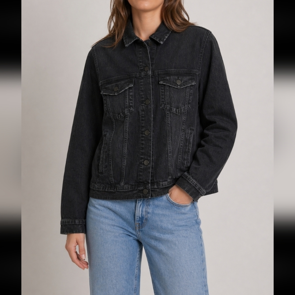 MAVI Small Sample Katy Black Jean Jacket Pockets Button Up